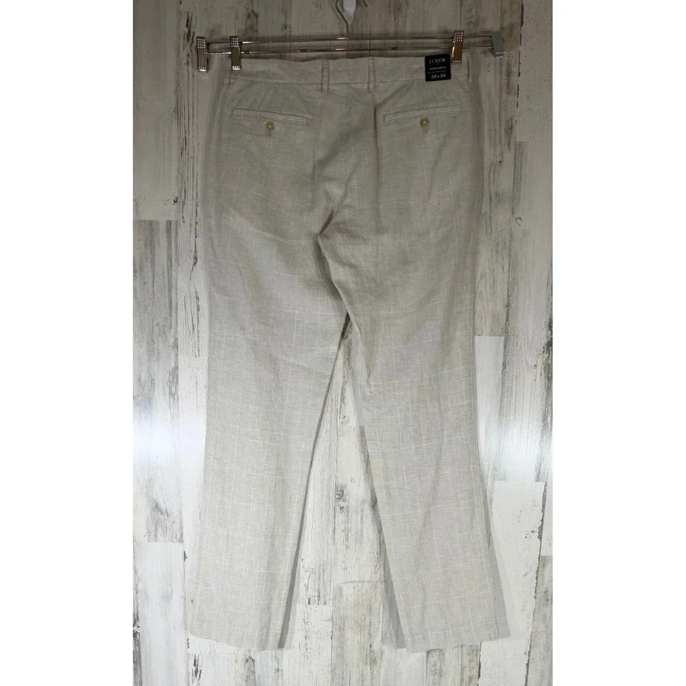 J Crew Factory Straight Fit Pants 34x34 Beige Glen Plaid Linen Cotton Blend NWT